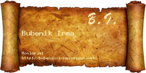 Bubenik Irma névjegykártya